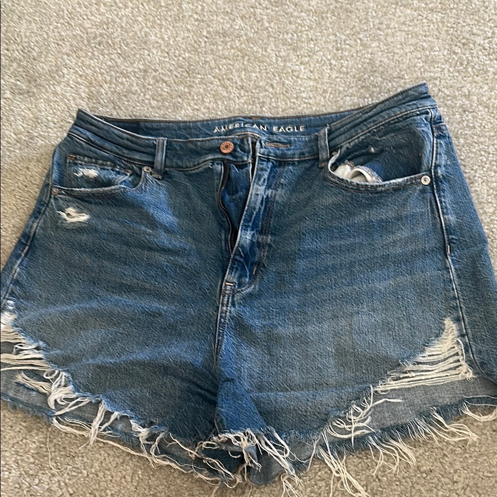 American Eagle Outfitters Blue Distressed Jean Shorts
